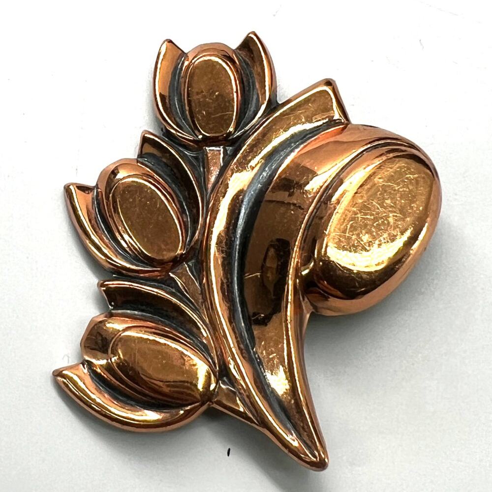 Renoir brooch vintage mid-century piece copper three tulips flowers pin MCM